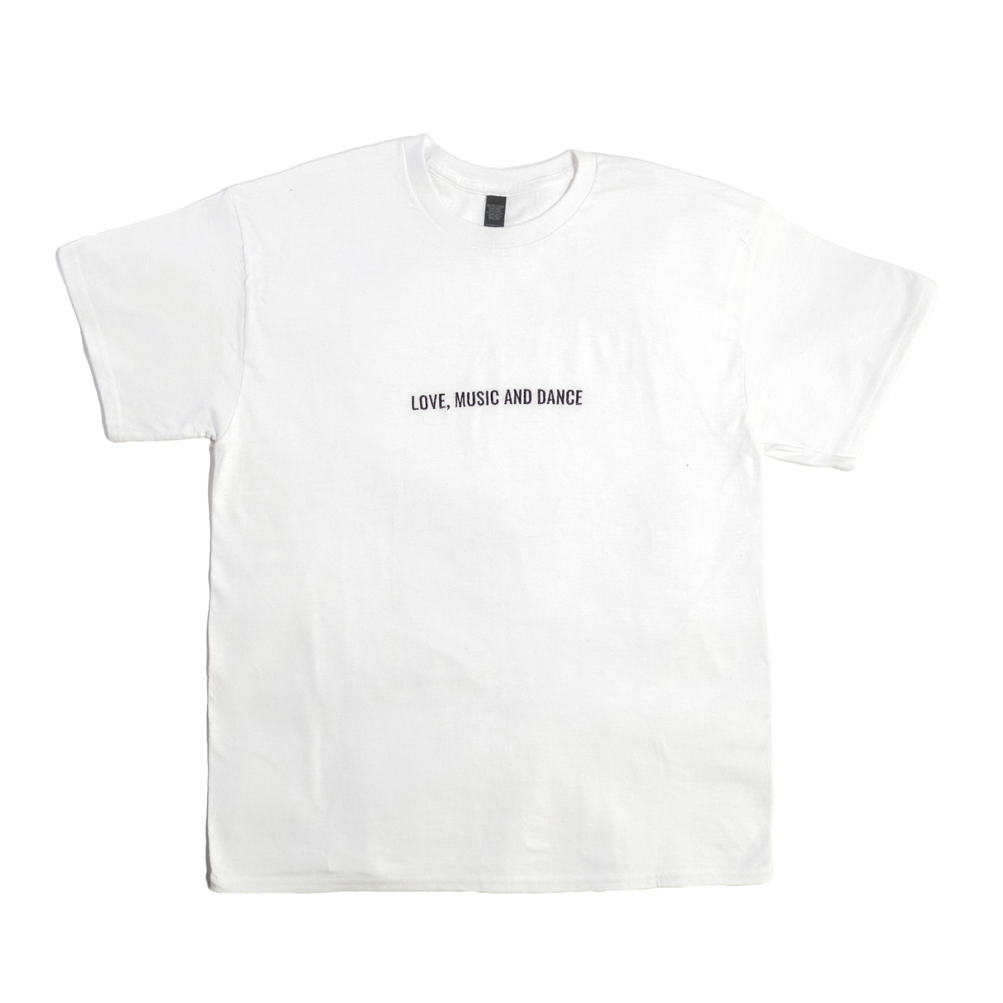 LOVE,MUSIC AND DANCE White Embroidery T-shirts – ALI